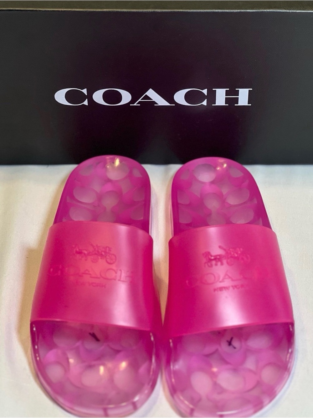 Coach Hot Pink Transparent Logo Slide Sandals